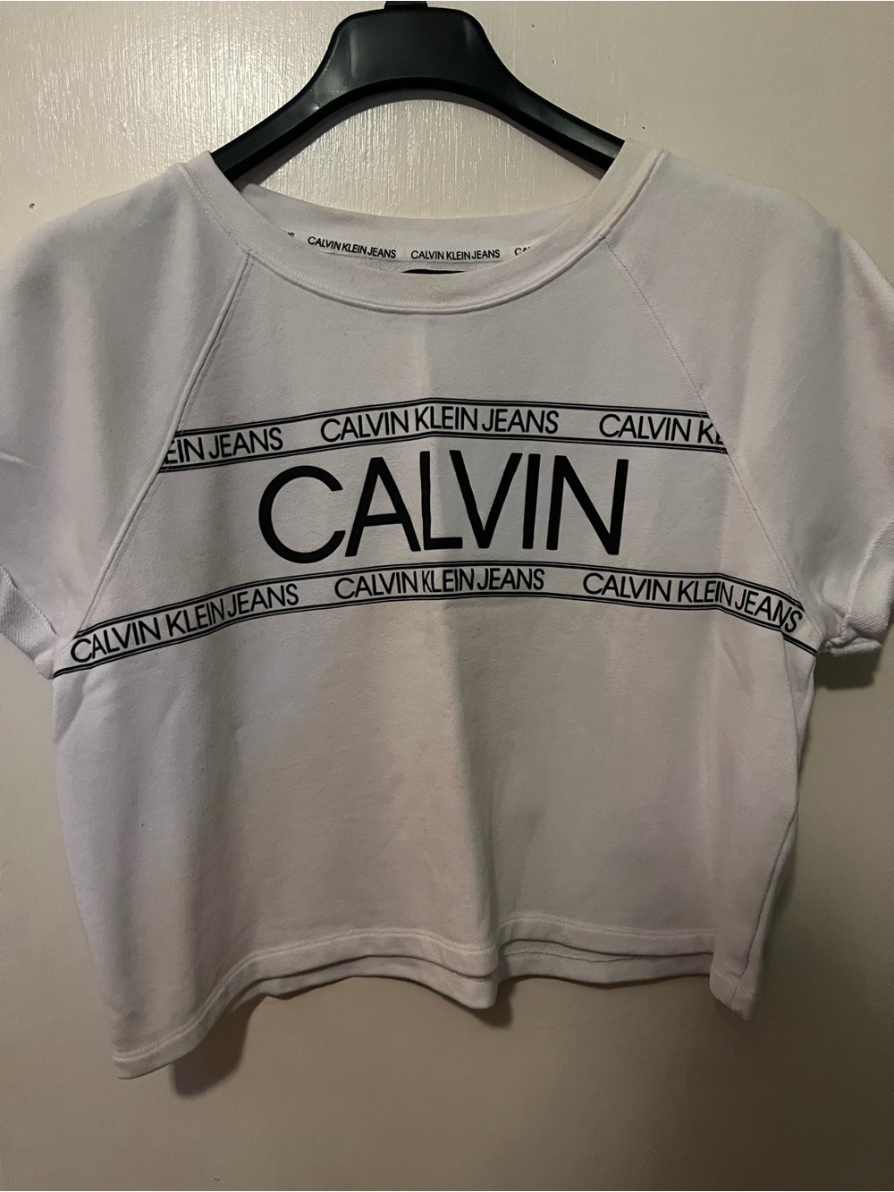 Calvin Klein Jeans White Logo Crop Tee